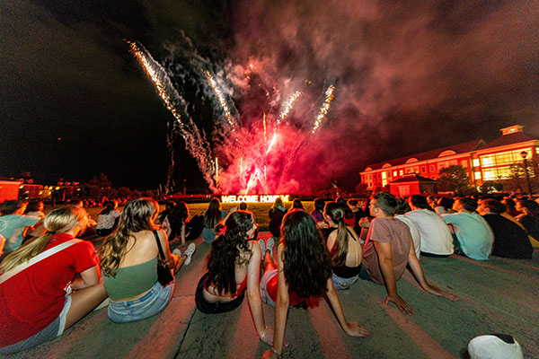 Miami University students watch fireworks on the Oxford campus