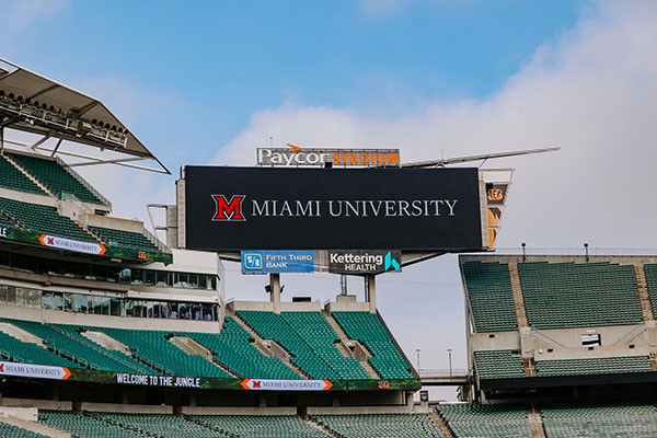 Miami University logo on screen at Paycor Stadium
