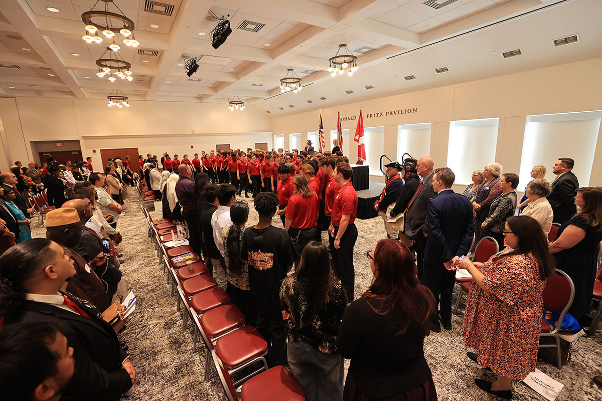 Nearly 100 people were formally sworn in as United States citizens during a U.S. District Court Naturalization Ceremony held Sept. 17 at Fritz Pavilion in Armstrong Student Center