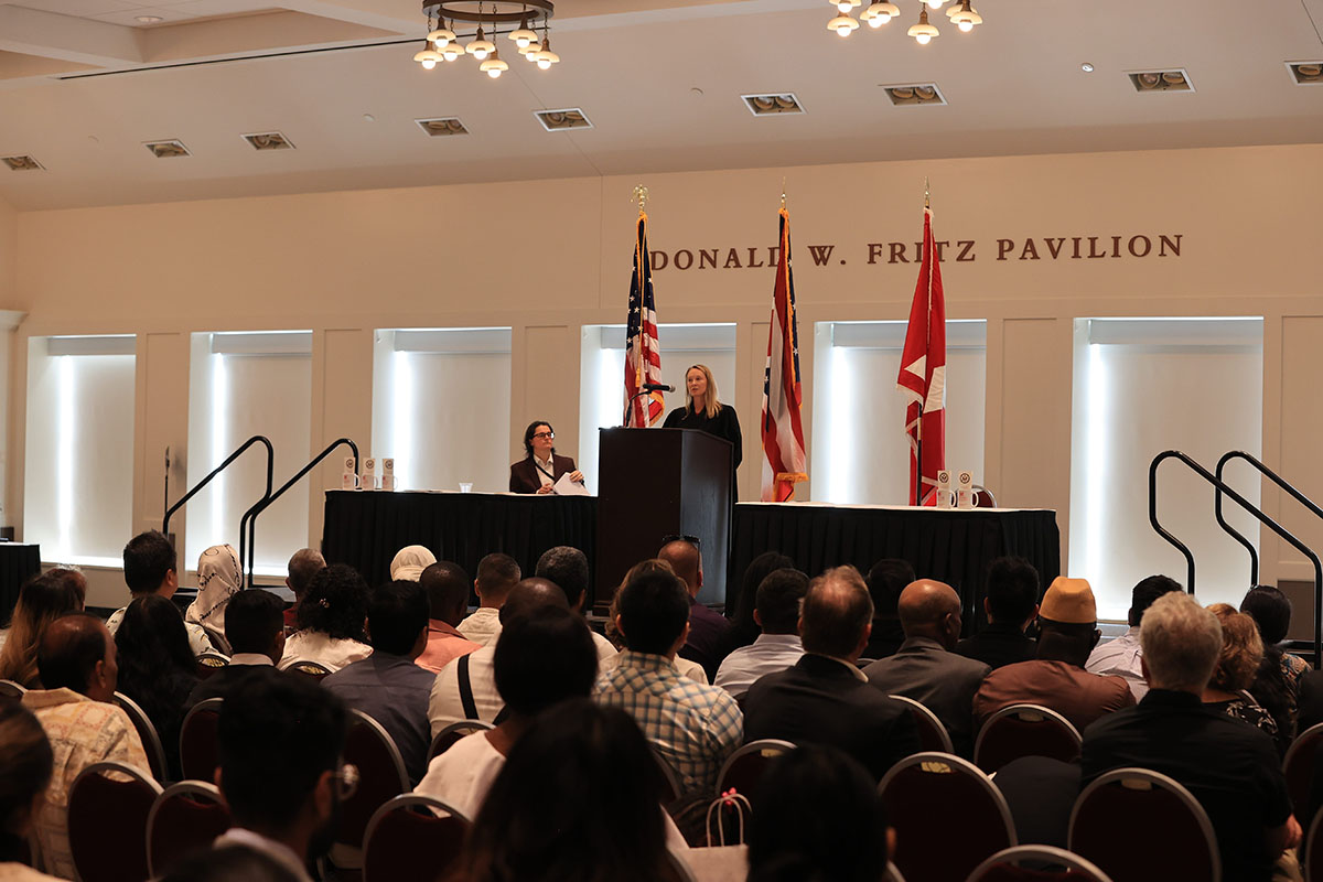 Nearly 100 people were formally sworn in as United States citizens during a U.S. District Court Naturalization Ceremony held Sept. 17 at Fritz Pavilion in Armstrong Student Center.
