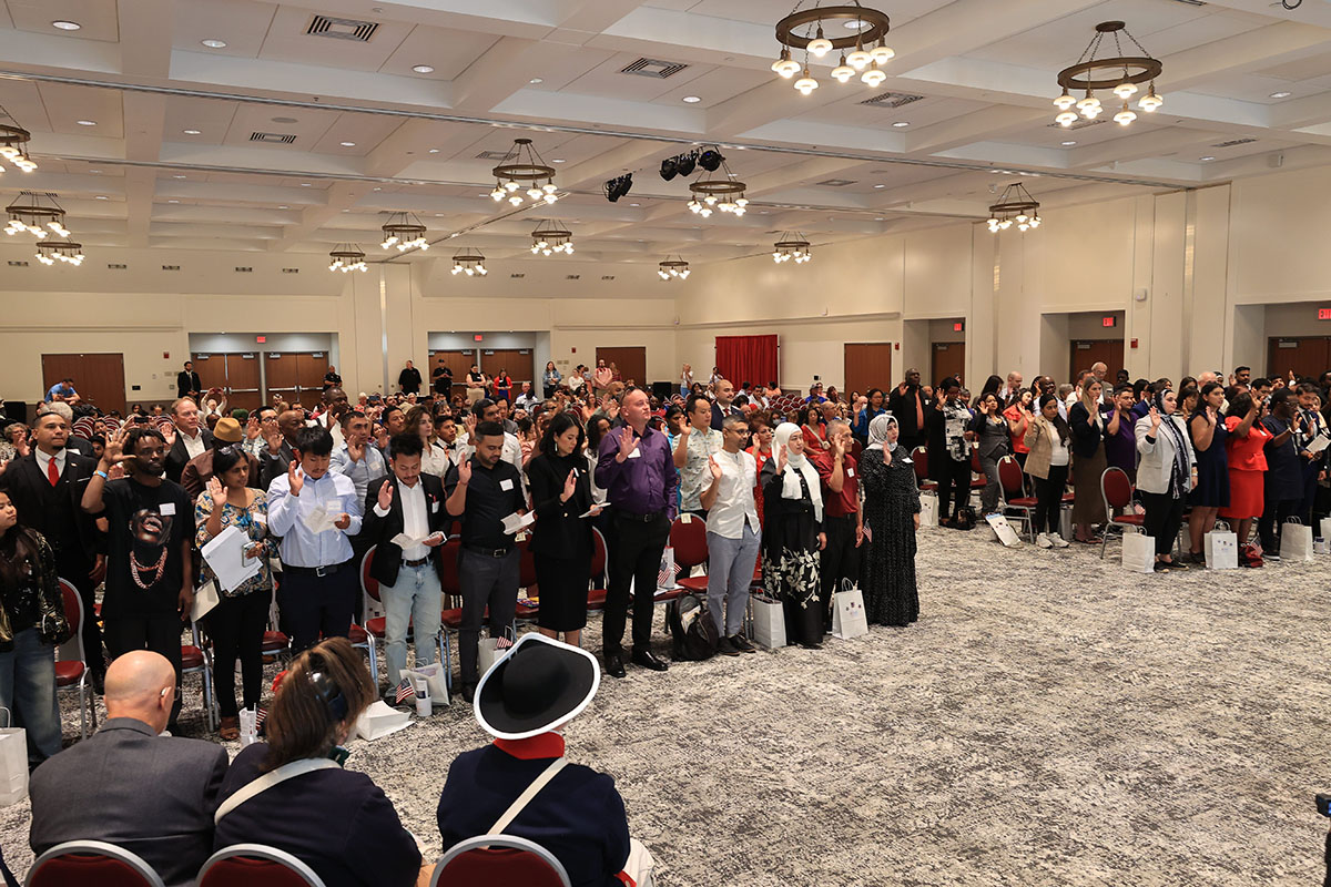 Nearly 100 people were formally sworn in as United States citizens during a U.S. District Court Naturalization Ceremony held Sept. 17 at Fritz Pavilion in Armstrong Student Center.