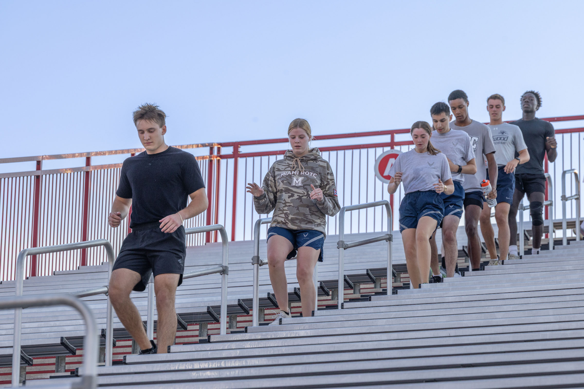 Miami University students climb the stairs at Yager Stadium on Thursday as part of the 9/11 Memorial Stair Climb