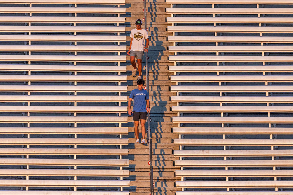 Miami University students climb the stairs at Yager Stadium on Thursday as part of the 9/11 Memorial Stair Climb