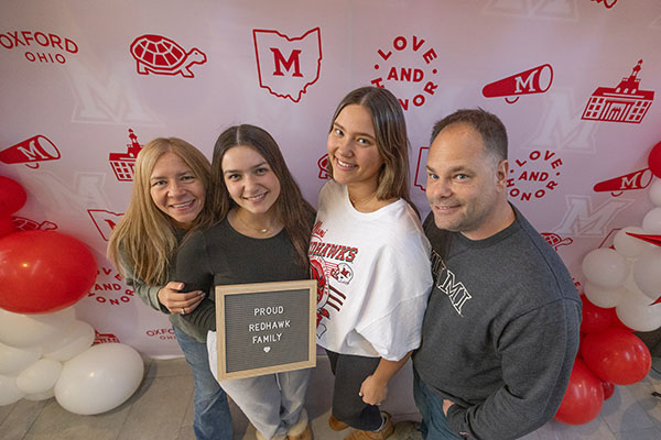 People pose for a photo during Miami University's 2025 Family Weekend
