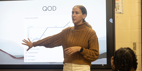 Student teacher in a classroom
