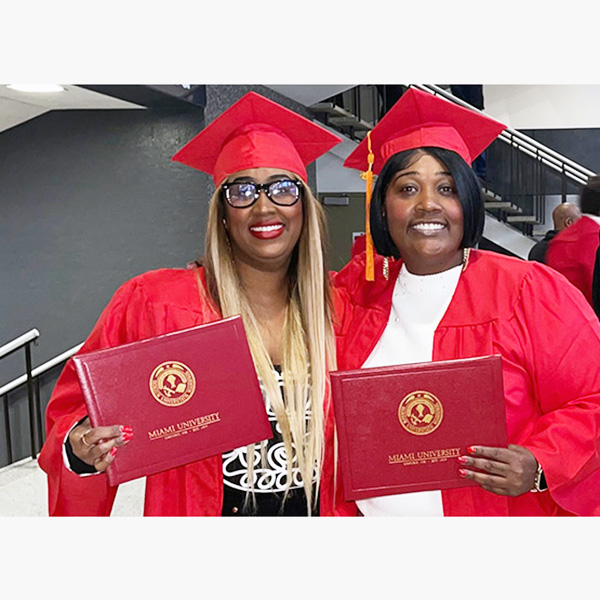 Mathews and her best friend, Chancy McKinzie, began attending classes at the Hamilton and Middletown campuses in 2023. Both were degree candidates during the Dec. 12 Fall Commencement ceremony at Millett Hall.