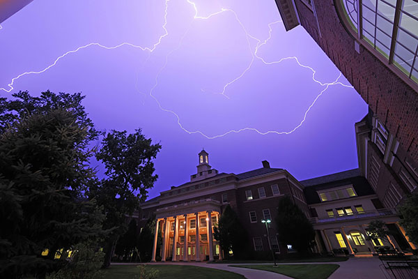 Lightning on Miami University's Oxford campus