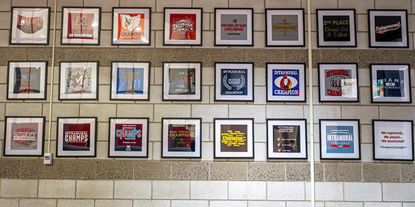 Intramural T-shirt wall at Miami Rec Center